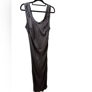 Charcoal Gray Satin Slip Midi Dress